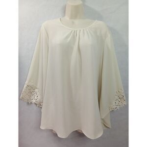 EST.1946 women's large beige blouse lace Bohemian flirty pull over flared sleeve